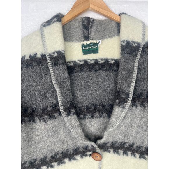 VTG Coldwater Creek Boiled Wool Gray White Coat 90s sz XL Outdoors Fair Isle - Picture 10 of 11